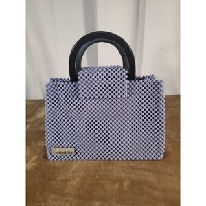 MSRP $159 HANDMADE‎ Periwinkle Purple Bemanio Beaded Handbag Elorm Wood Handle